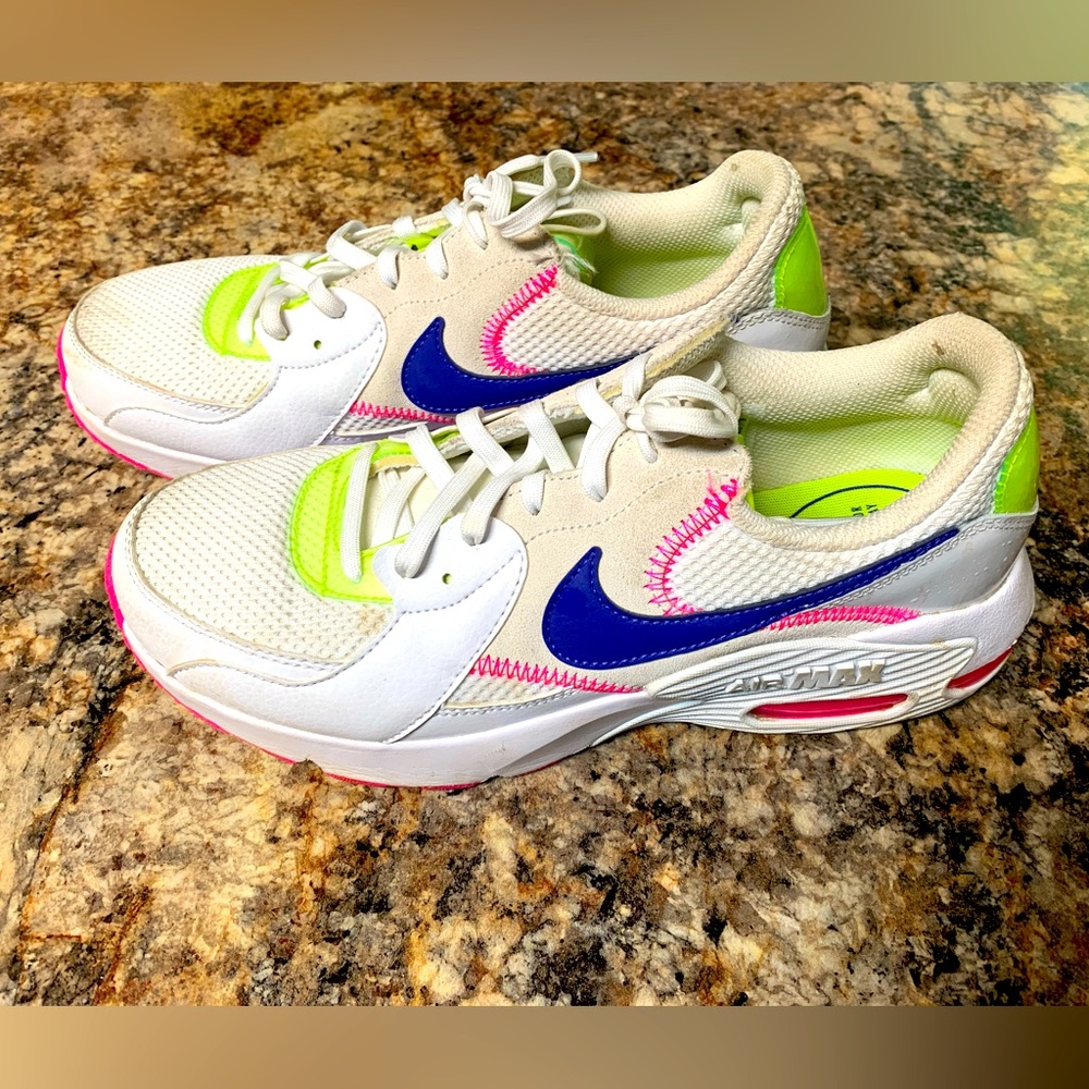 Nike Air Max White Sneakers with Blue and Pink Accents